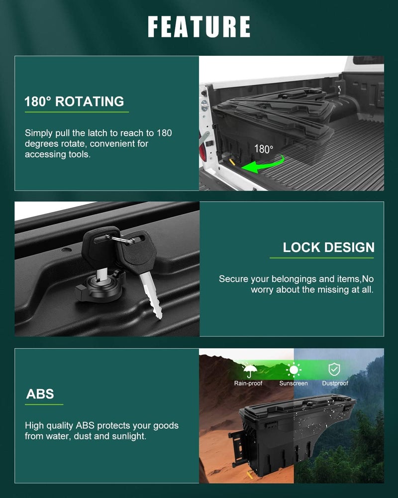 SCITOO صندوق أدوات | يناسب شيفروليه سيلفرادو 1500 2007-2018، شيفروليه سيلفرادو 1500 LD 2019، شيفروليه سيلفرادو 2500 2007-2018 | صندوق تخزين سرير الشاحنة، جانب السائق - Image 4